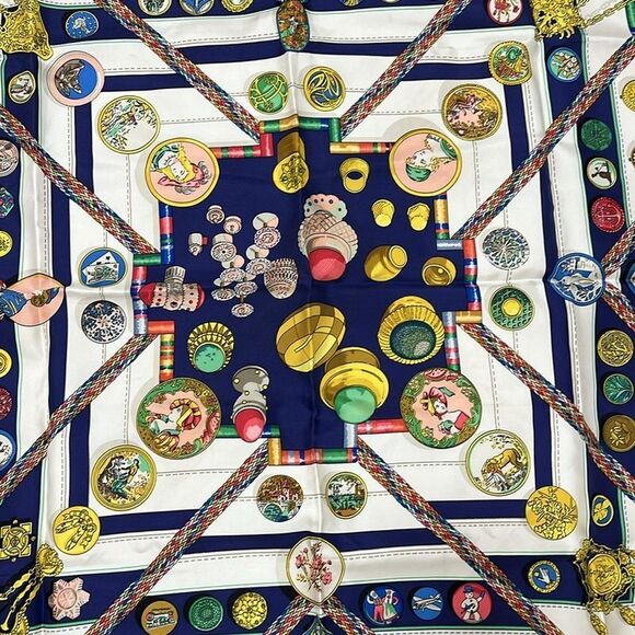 Hermes Scarf Carré 90 Navy×white×multi Pelile Main - Picture 5 of 5